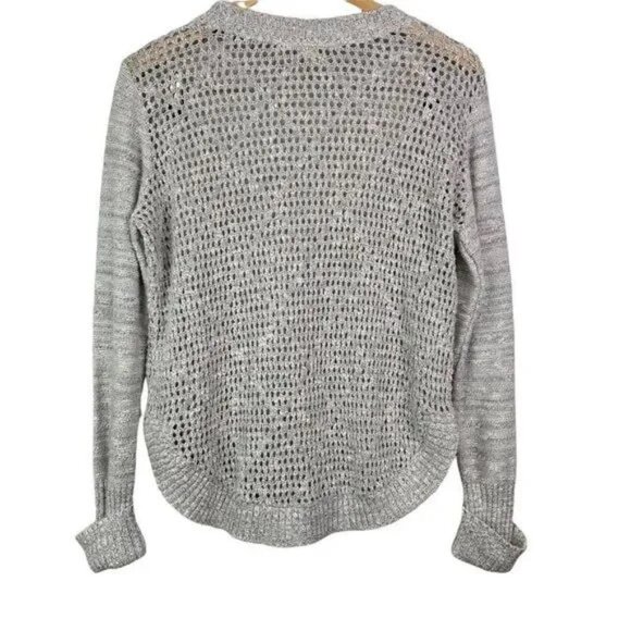 MIAMI WOMEN'S MARBELED BLACK & WHITE LONG SLEEVE CROCHET KNIT SWEATER MEDIUM - Picture 2 of 6